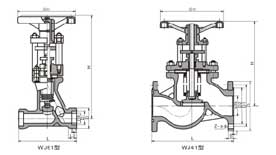 WJ41H、WJ41W 型 波紋管截止閥PN16～PN40外形尺寸圖